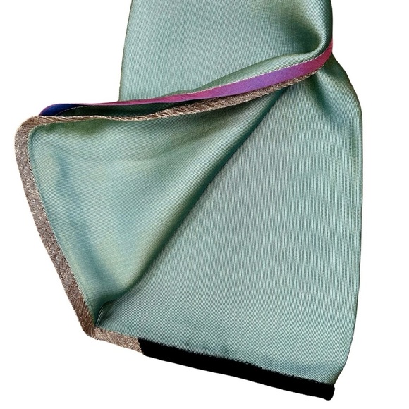 Aqua Silk Scarf with Multicolor Velvet Trim and Metallic Edging - Picture 6 of 8